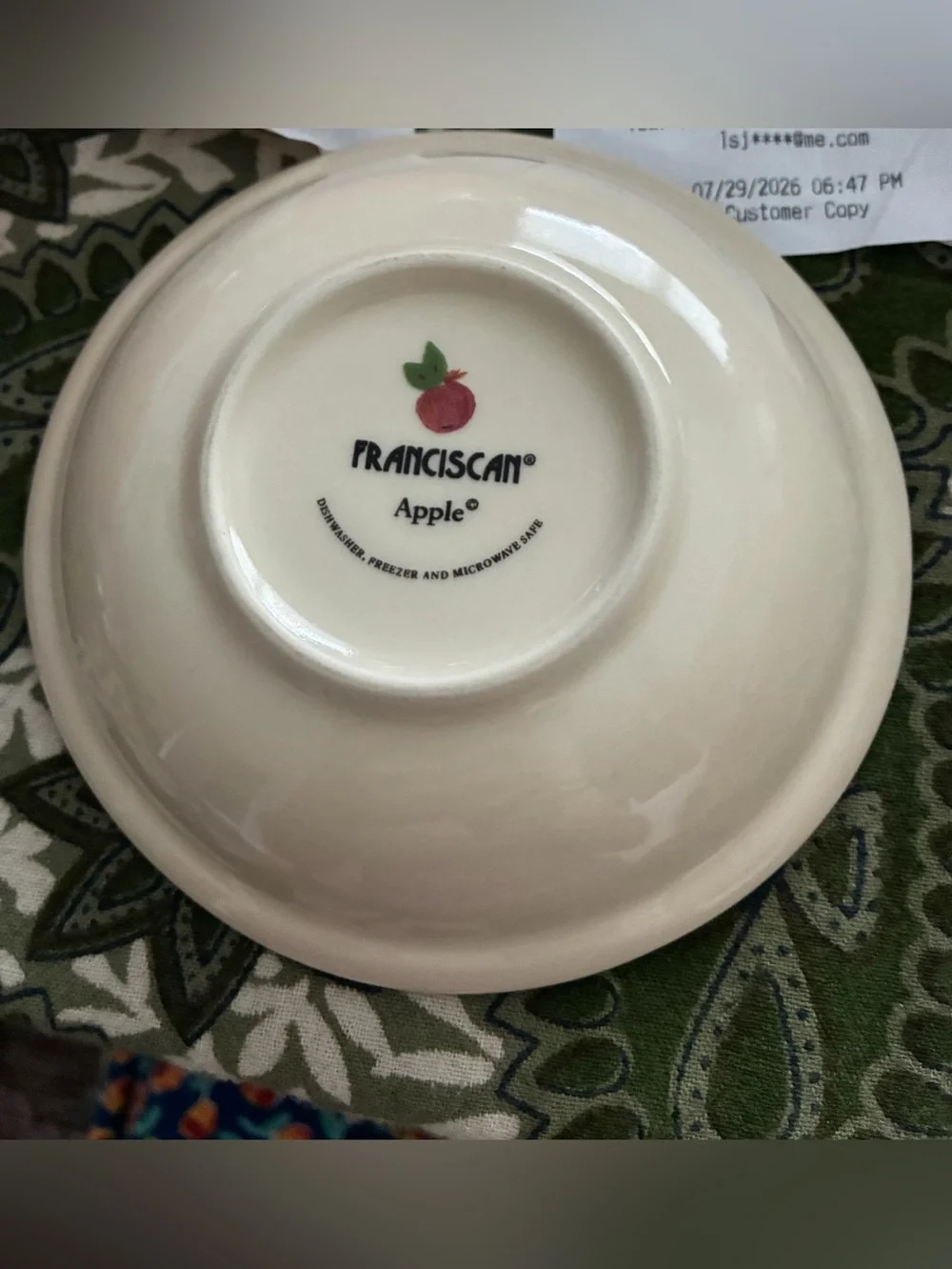 Franciscan Apple Bowls. Two 5”,one 6”. Dating 1963, 1979 & 2004. EC. Handpainted